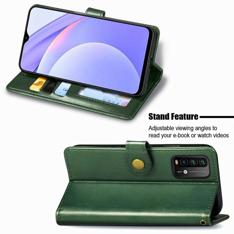 Capa Flip Para Xiaomi Redmi 9T Couro Falso E Fecho Vintage