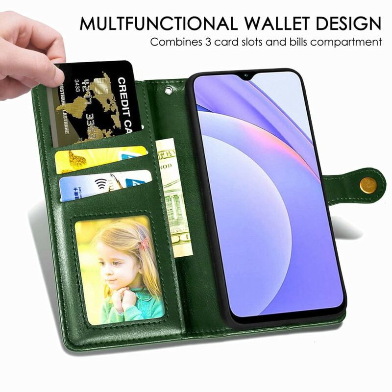 Capa Flip Para Xiaomi Redmi 9T Couro Falso E Fecho Vintage