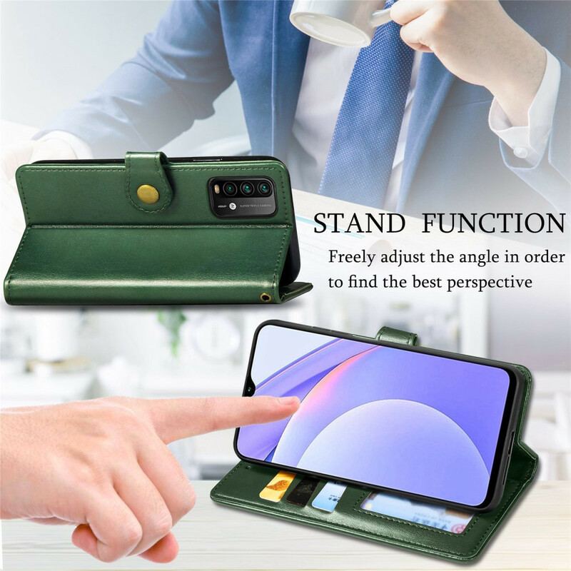 Capa Flip Para Xiaomi Redmi 9T Couro Falso E Fecho Vintage