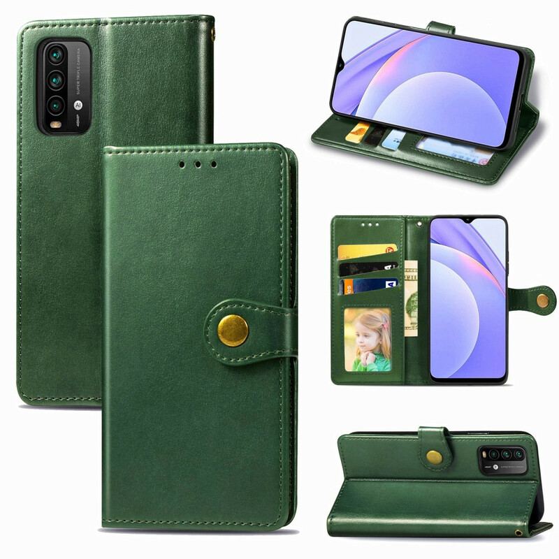 Capa Flip Para Xiaomi Redmi 9T Couro Falso E Fecho Vintage