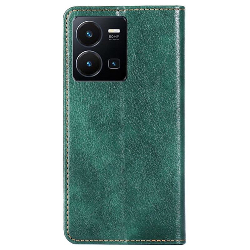 Capa De Celular Para Vivo Y35 Flip Costura De Couro Falso