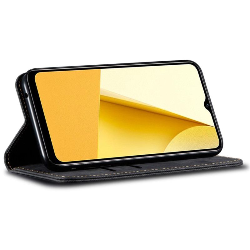 Capa De Celular Para Vivo Y35 Flip Tecido Jeans