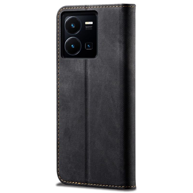 Capa De Celular Para Vivo Y35 Flip Tecido Jeans