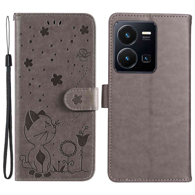 Capa Flip Para Vivo Y35 De Cordão Gato E Abelha Com Cordão