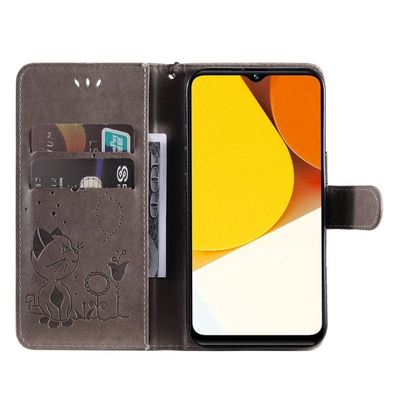 Capa Flip Para Vivo Y35 De Cordão Gato E Abelha Com Cordão