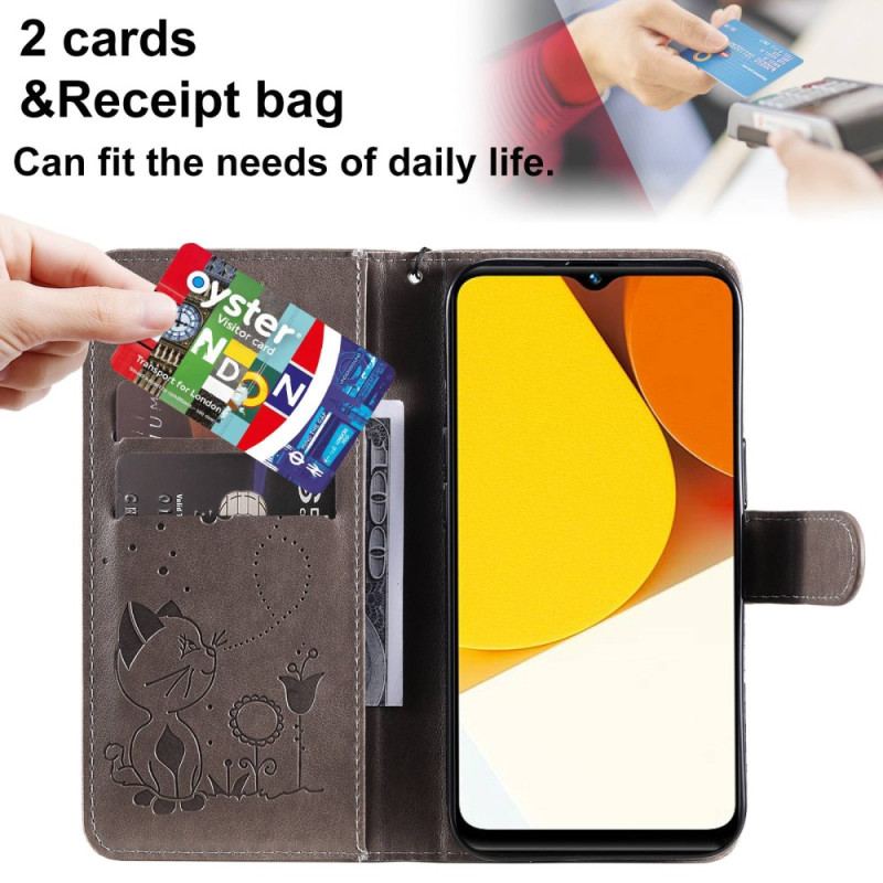 Capa Flip Para Vivo Y35 De Cordão Gato E Abelha Com Cordão