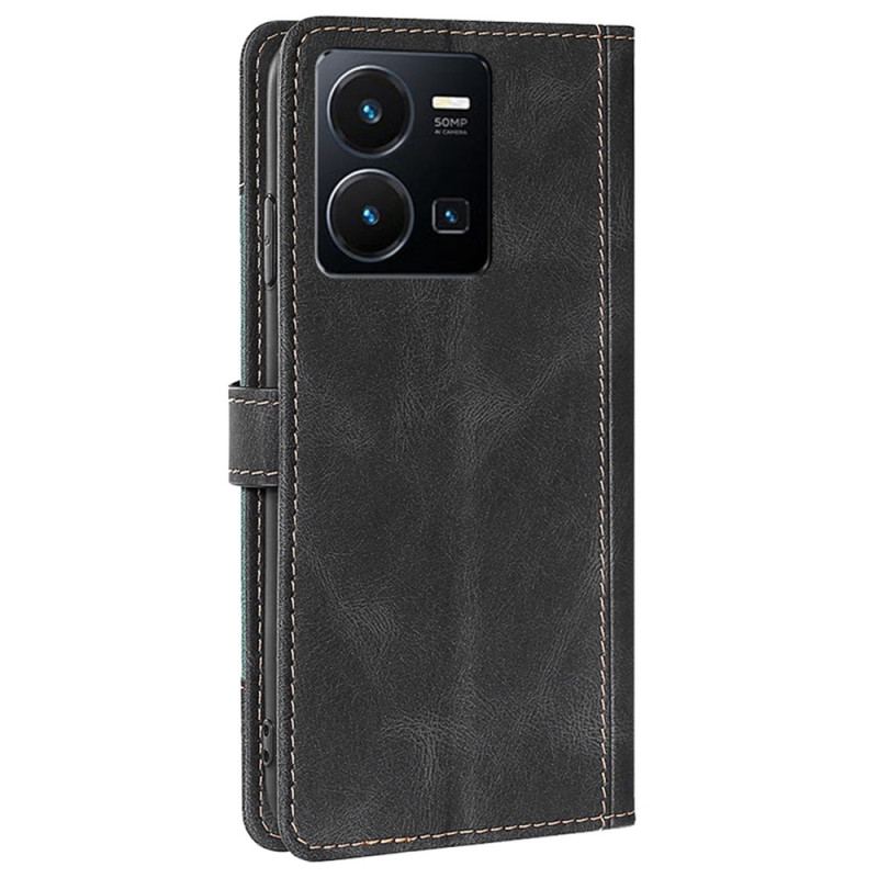 Capa Folio Para Vivo Y35 Couro Sintético Estiloso Em Dois Tons