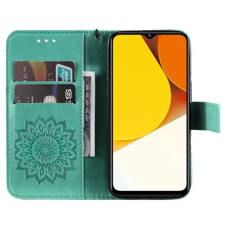 Capa Folio Para Vivo Y35 Mandala Sol Com Cordão