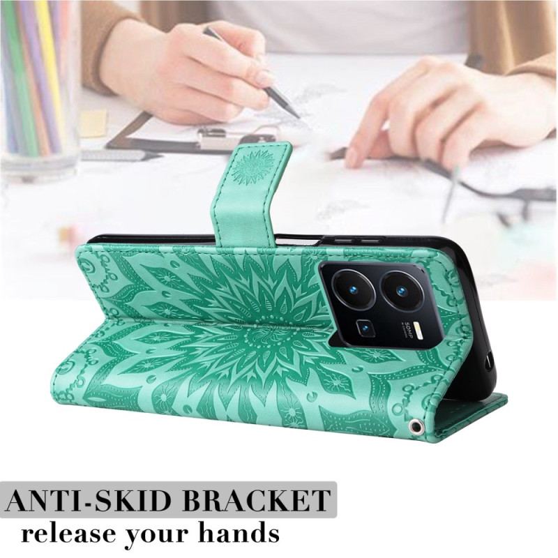 Capa Folio Para Vivo Y35 Mandala Sol Com Cordão