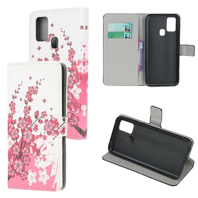 Capa Em Pele Para OnePlus Nord N10 Flores Tropicais