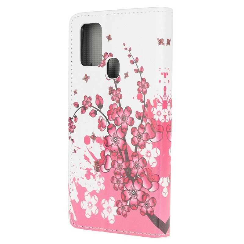 Capa Em Pele Para OnePlus Nord N10 Flores Tropicais