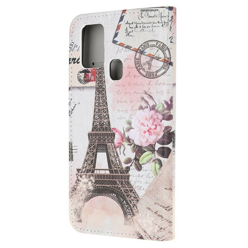 Capa Em Pele Para OnePlus Nord N10 Torre Eiffel Retrô