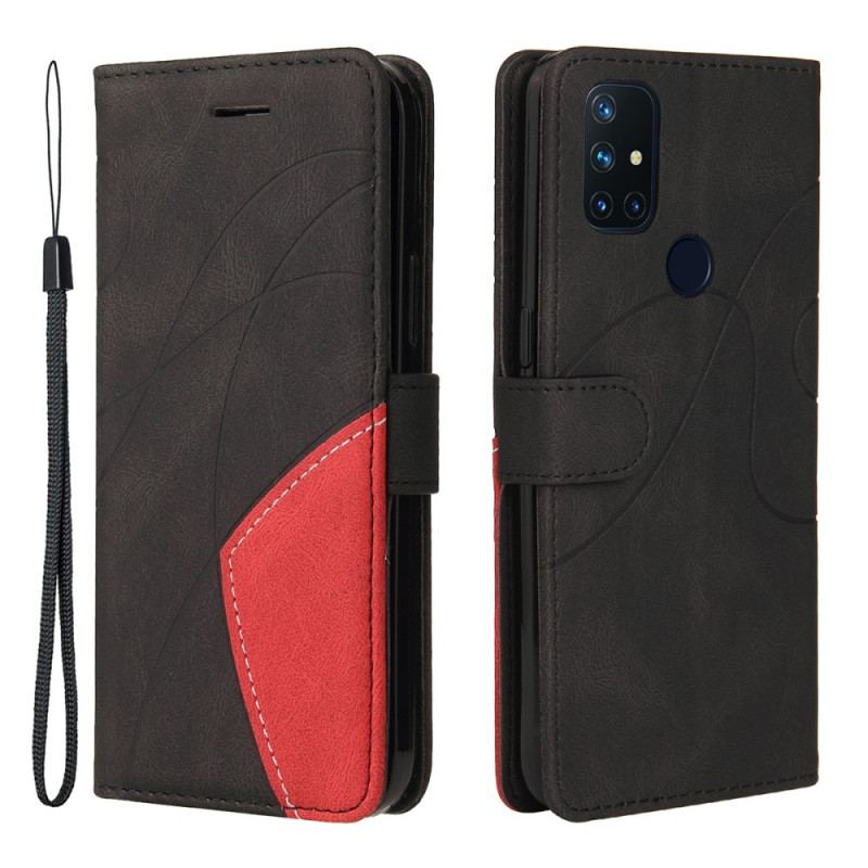 Capa Flip Para OnePlus Nord N10 Couro Sintético De Assinatura De Dois Tons