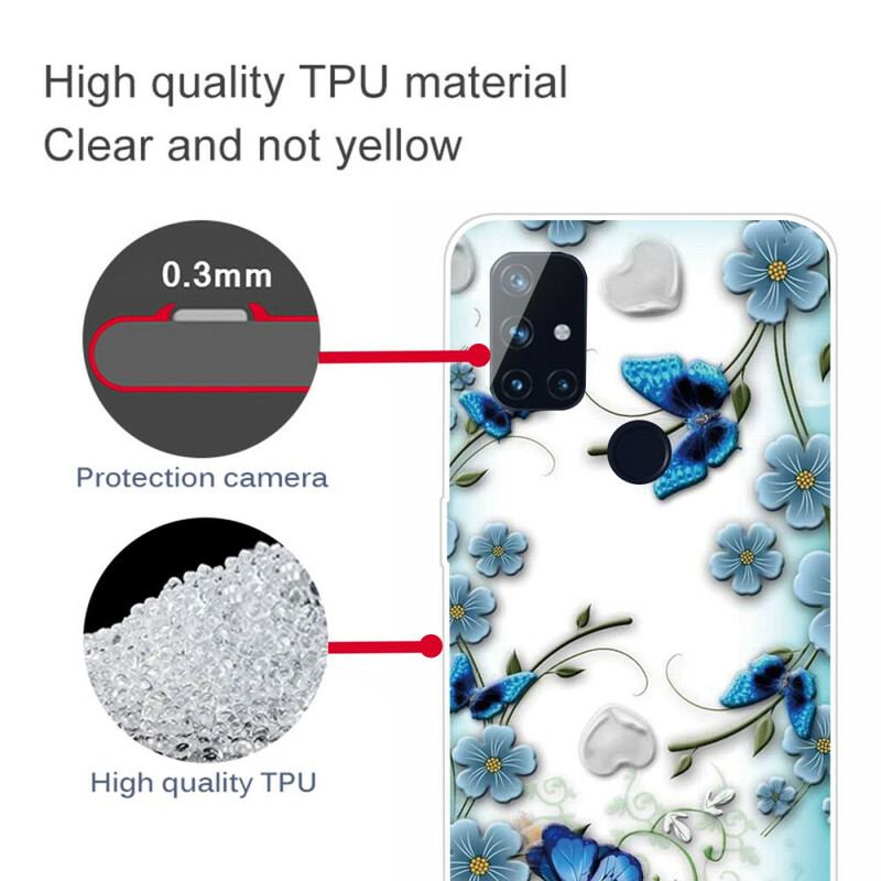 Capa Para OnePlus Nord N10 Borboletas E Flores Retrô Sem Costura