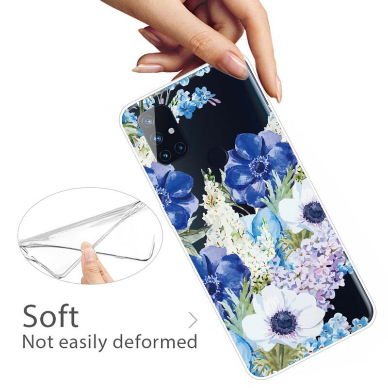 Capa Para OnePlus Nord N10 Flores Azuis Em Aquarela Sem Costura