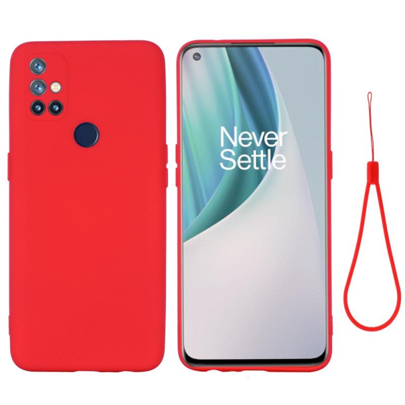 Capa Para OnePlus Nord N10 Silicone Líquido Com Cordão