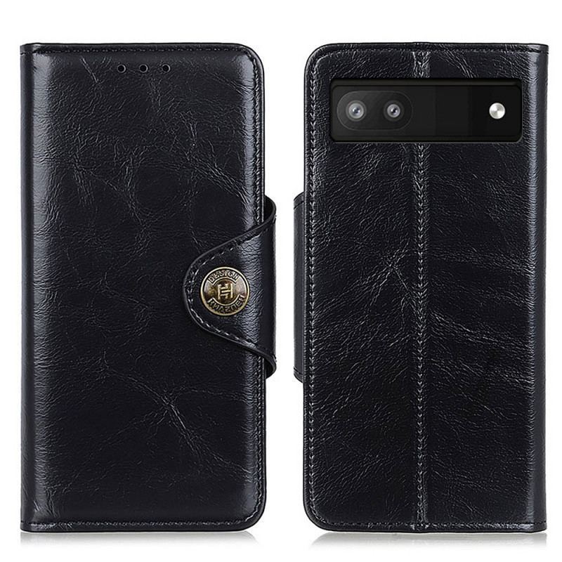 Capa De Couro Para Google Pixel 6A Botão Envernizado Imitação De Couro Khazneh
