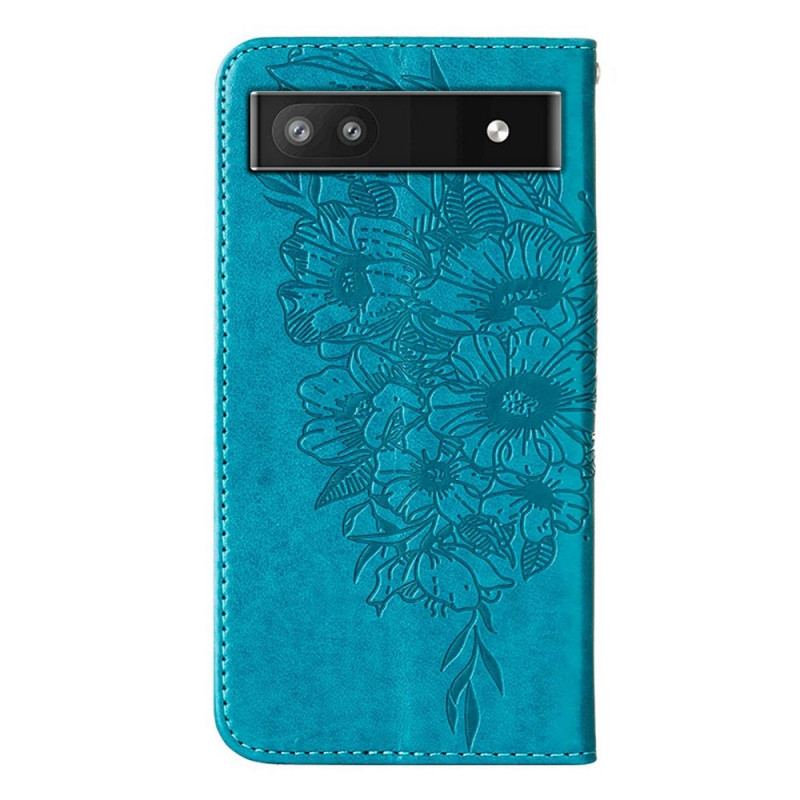 Capa De Couro Para Google Pixel 6A De Cordão Borboleta Artística Com Alça