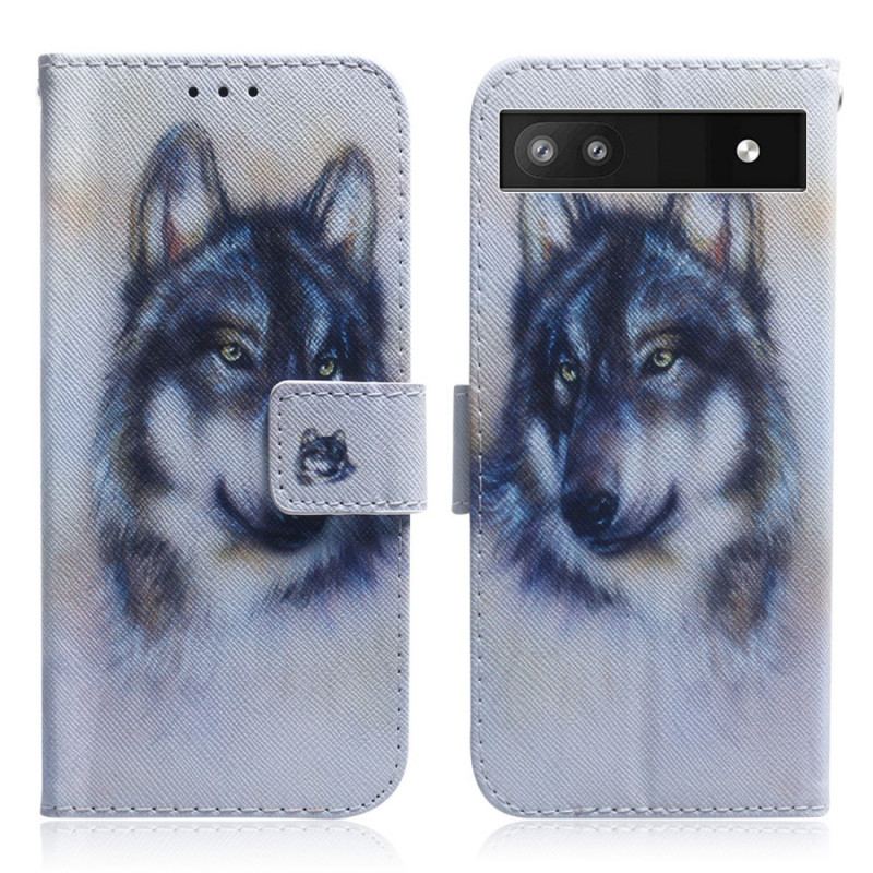 Capa Flip Para Google Pixel 6A Aquarela Lobo
