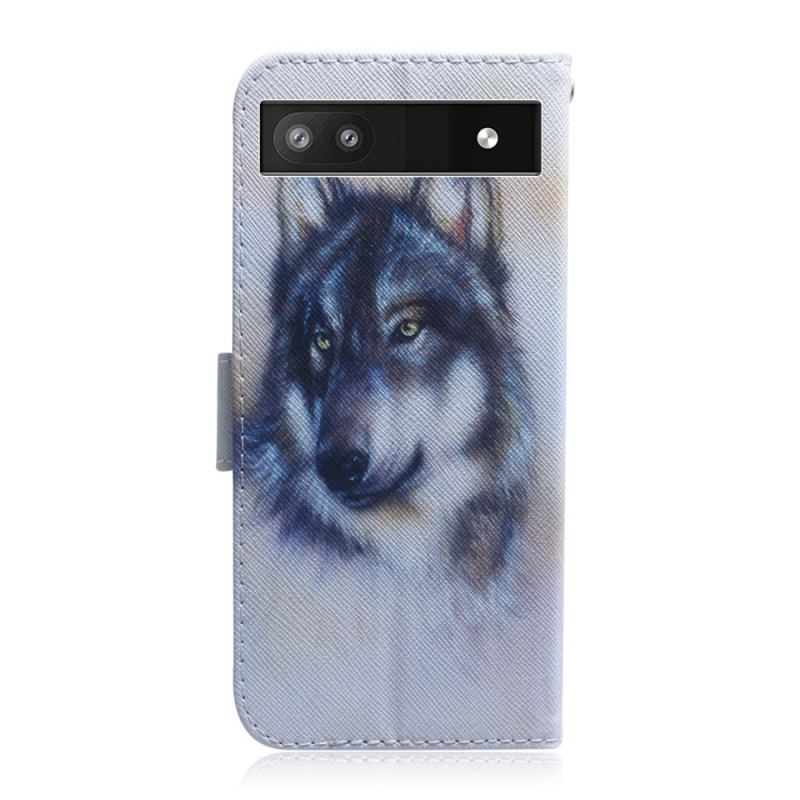 Capa Flip Para Google Pixel 6A Aquarela Lobo