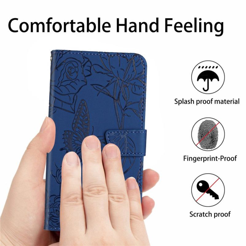 Capa Flip Para Google Pixel 6A Borboletas Com Alça De Ombro