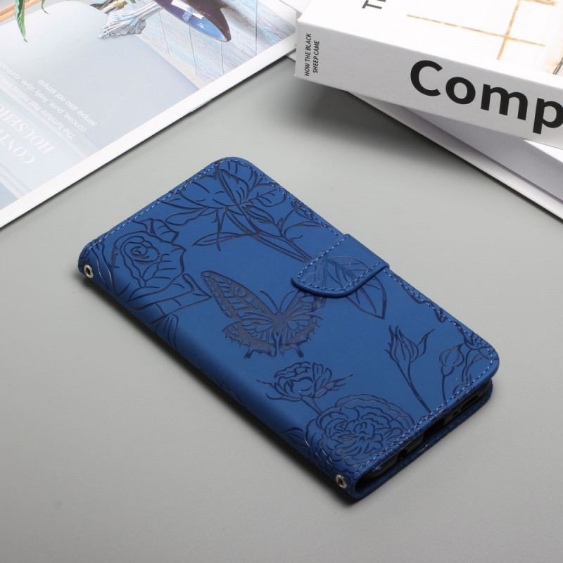 Capa Flip Para Google Pixel 6A Borboletas Com Alça De Ombro