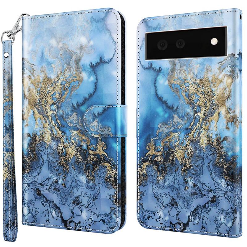 Capa Flip Para Google Pixel 6A De Cordão Efeito De Mármore Listrado