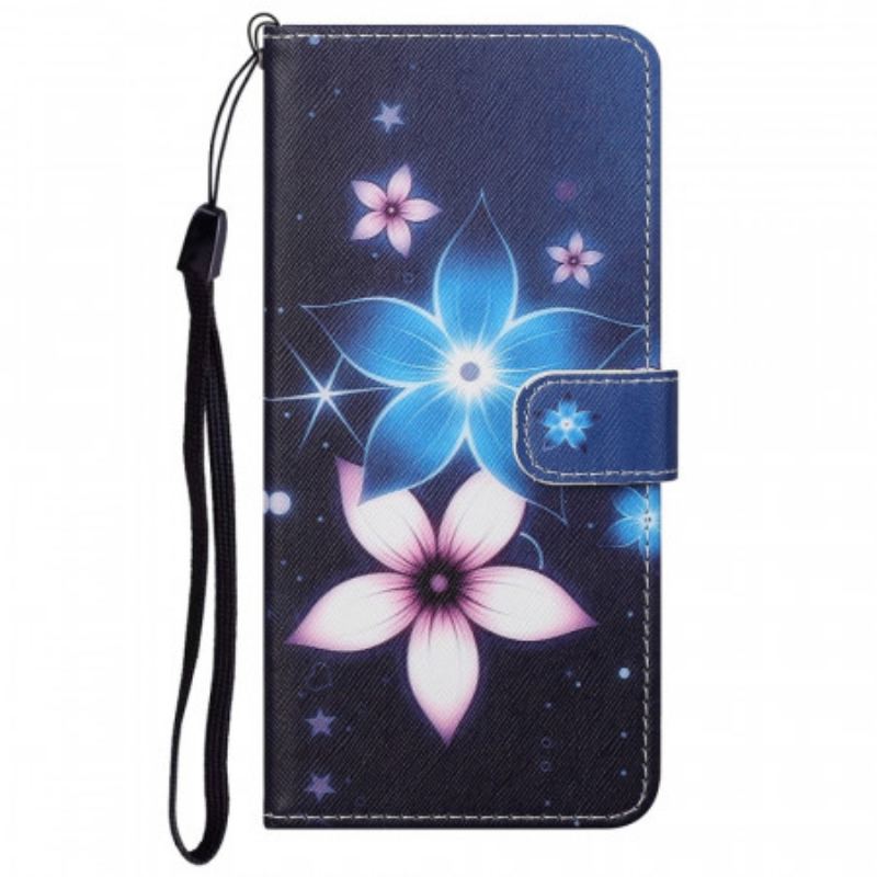 Capa Flip Para Google Pixel 6A De Cordão Flores De Cinta Lunar