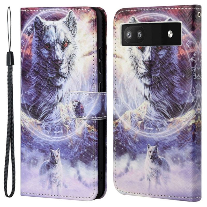 Capa Flip Para Google Pixel 6A De Cordão Lobos Tanga