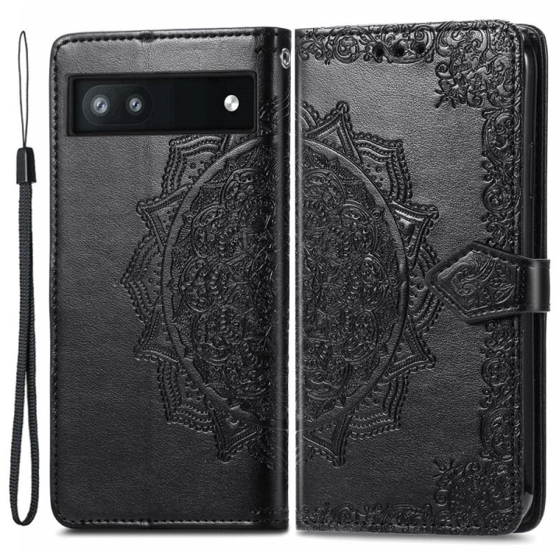 Capa Flip Para Google Pixel 6A De Cordão Mandala Do Sol Strappy