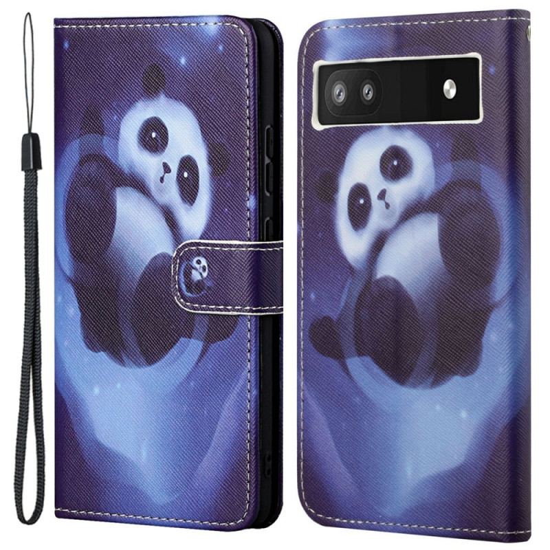 Capa Flip Para Google Pixel 6A De Cordão Strappy Space Panda