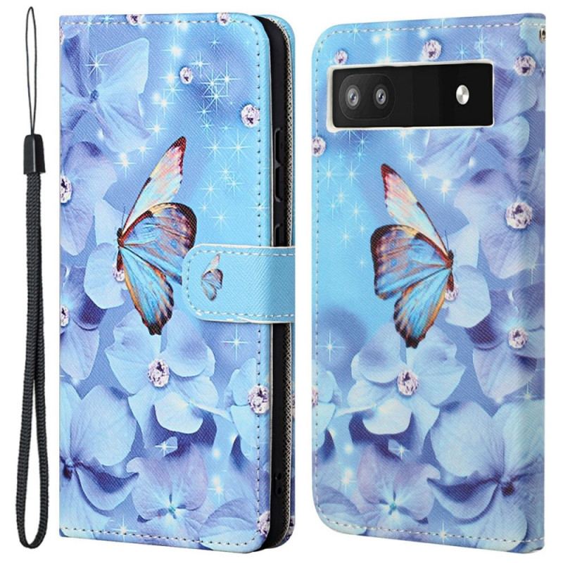 Capa Flip Para Google Pixel 6A De Cordão Tanga Borboletas