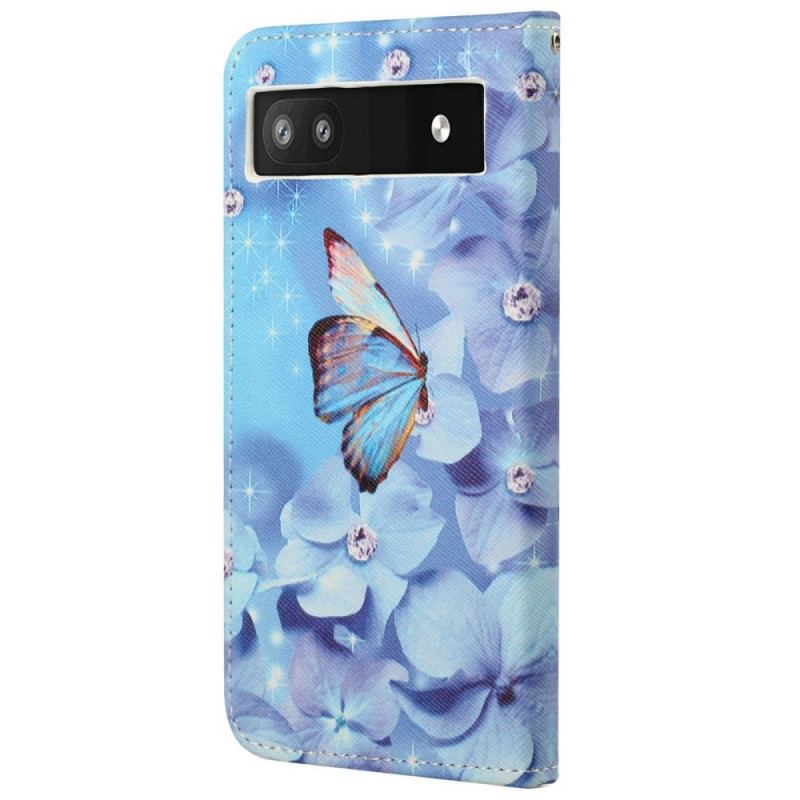Capa Flip Para Google Pixel 6A De Cordão Tanga Borboletas