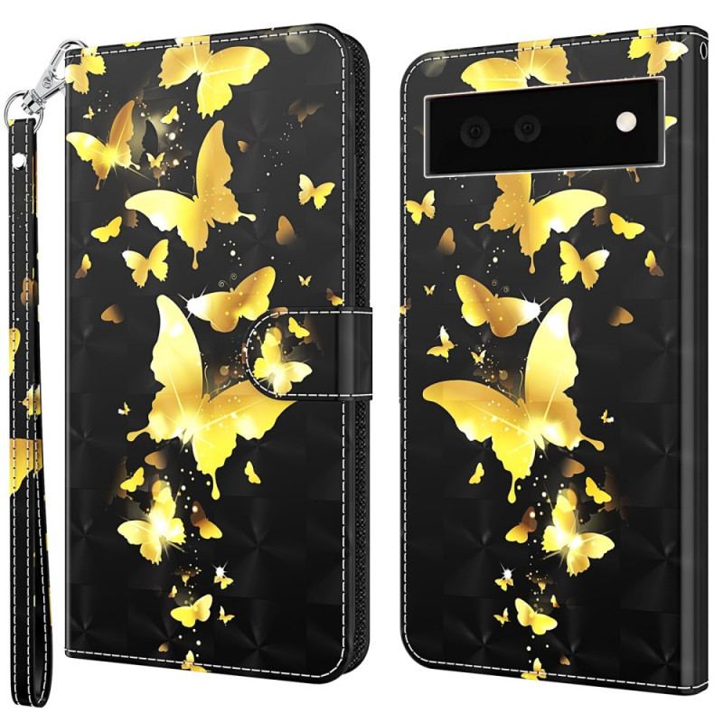 Capa Flip Para Google Pixel 6A De Cordão Voo De Borboletas Em Cordão