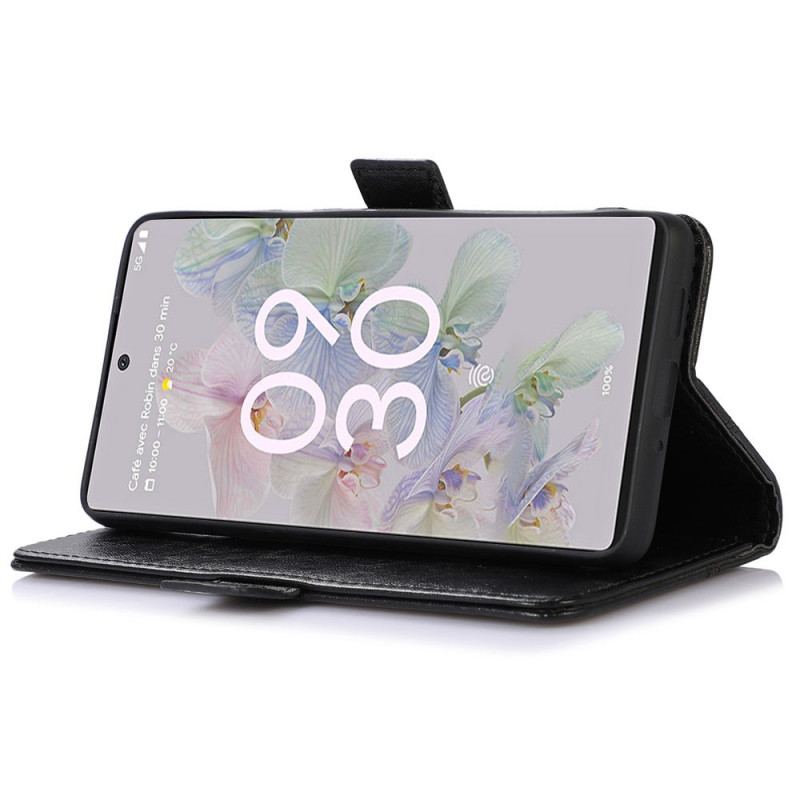 Capa Flip Para Google Pixel 6A Couro Sintético Discreto