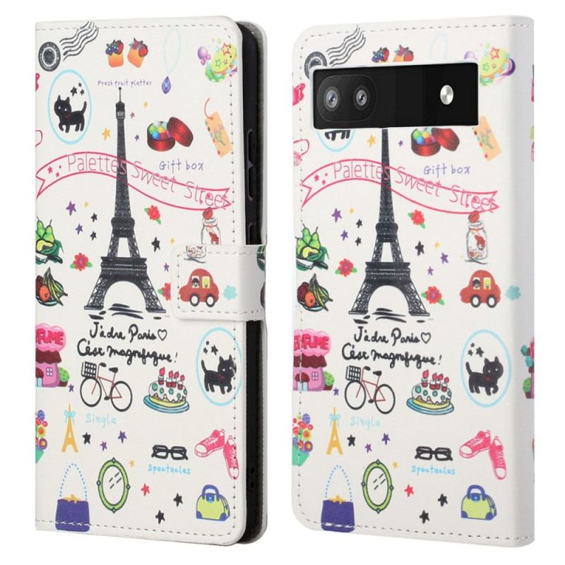 Capa Flip Para Google Pixel 6A Paris Comemora