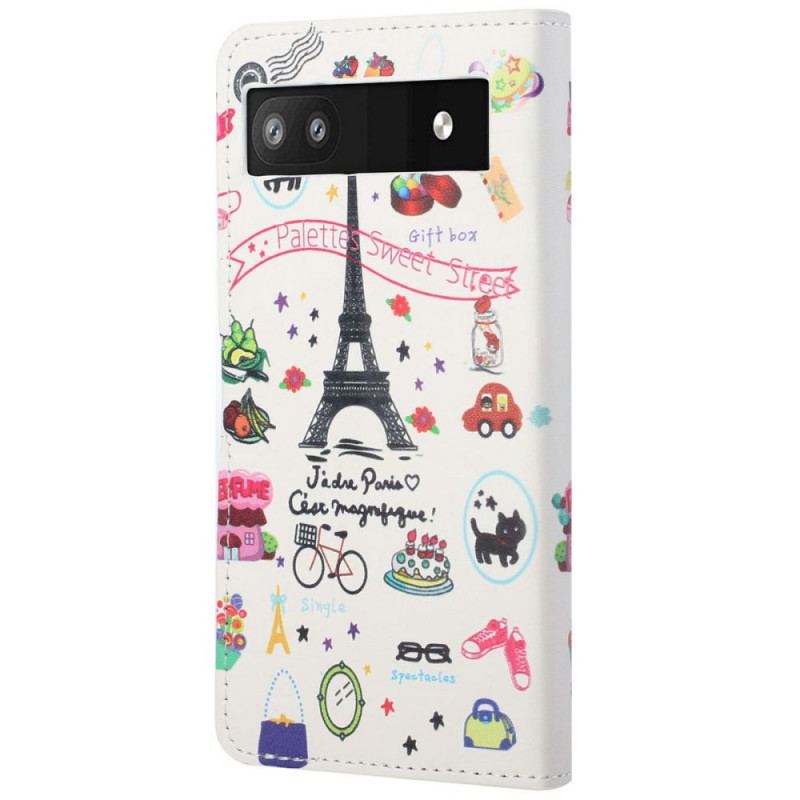 Capa Flip Para Google Pixel 6A Paris Comemora