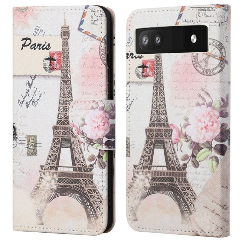 Capa Flip Para Google Pixel 6A Torre Eiffel Antiga