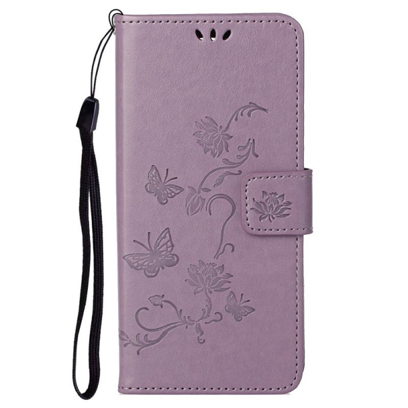 Capa Folio Para Google Pixel 6A De Cordão Flores E Borboletas Com Alça