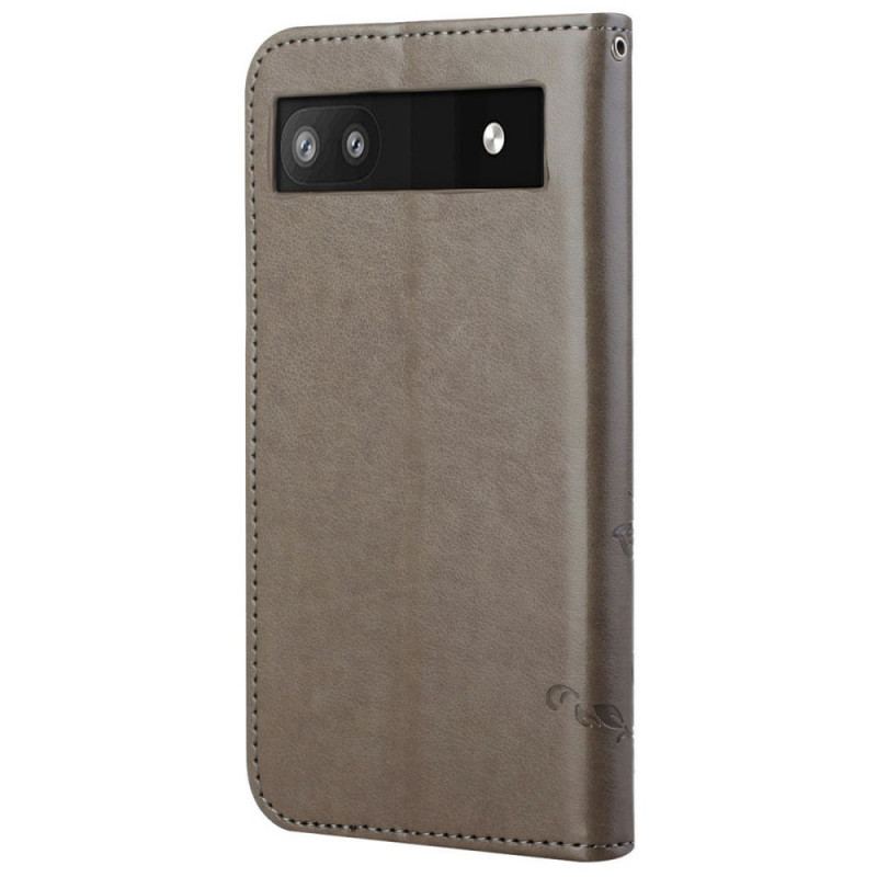 Capa Folio Para Google Pixel 6A De Cordão Flores E Borboletas Com Alça