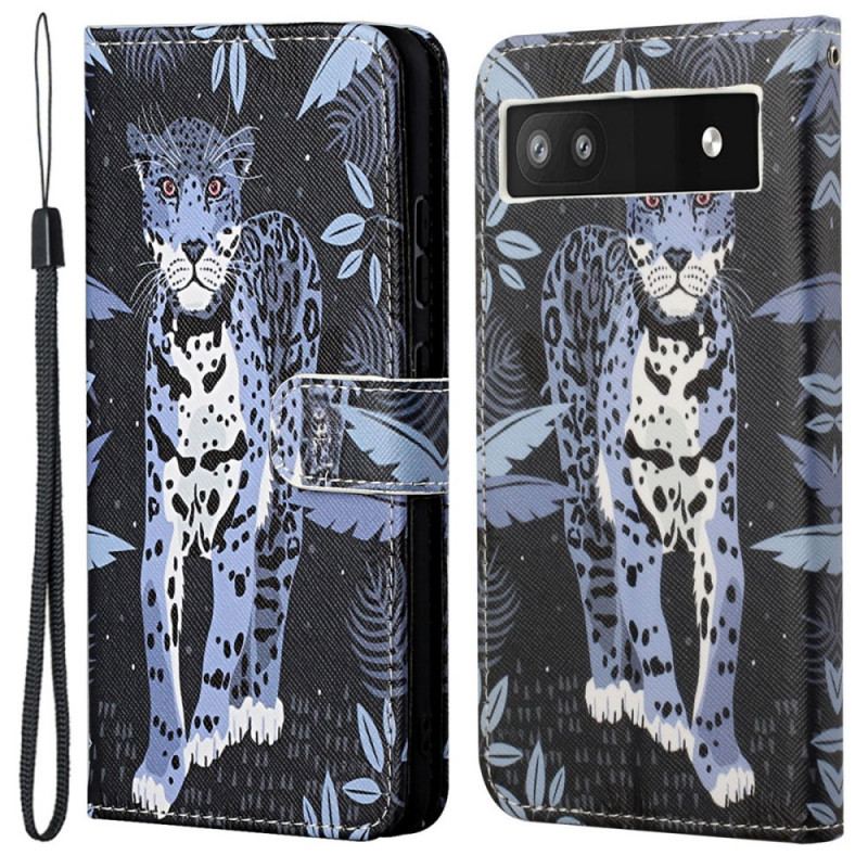 Capa Folio Para Google Pixel 6A De Cordão Leopardo Strappy