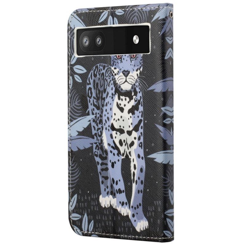 Capa Folio Para Google Pixel 6A De Cordão Leopardo Strappy