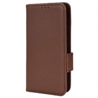 Capa Folio Para Google Pixel 6A Fecho Duplo De Couro De Lichia
