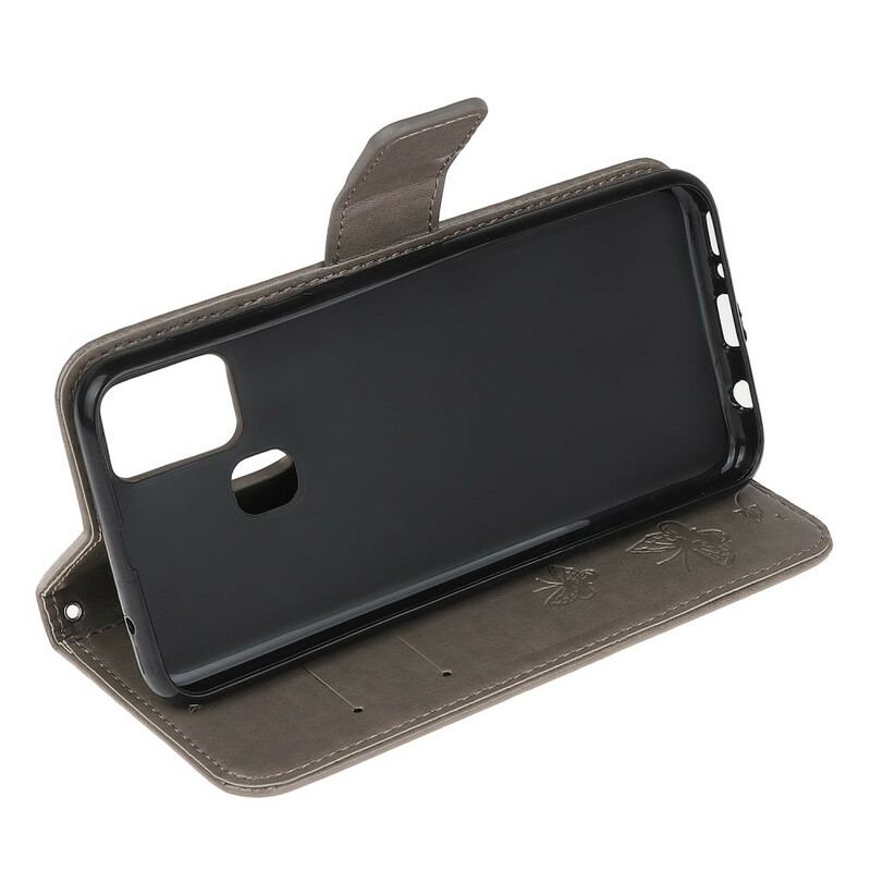 Capa De Couro Para OnePlus Nord N100 De Cordão Tanga Borboletas E Flores