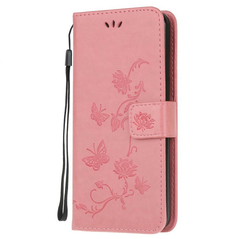Capa De Couro Para OnePlus Nord N100 De Cordão Tanga Borboletas E Flores