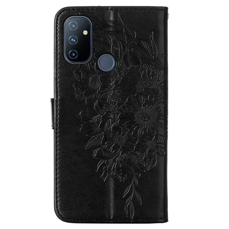 Capa Flip Para OnePlus Nord N100 De Cordão Design De Borboleta Com Tiras