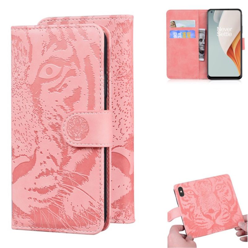 Capa Flip Para OnePlus Nord N100 Estampa Cara De Tigre