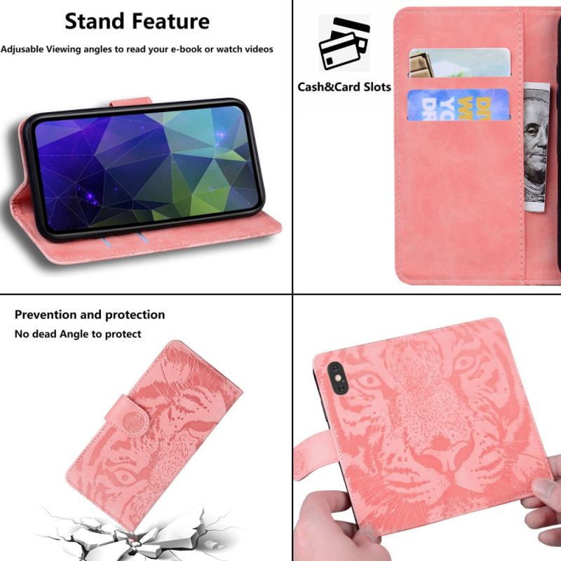 Capa Flip Para OnePlus Nord N100 Estampa Cara De Tigre