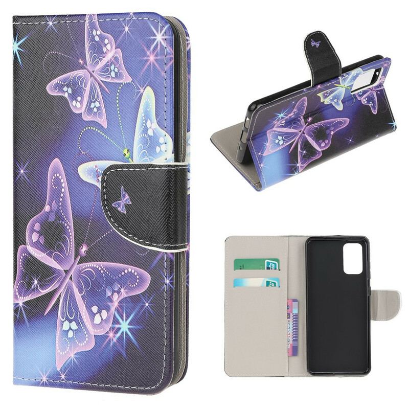 Capa De Couro Para Samsung Galaxy S20 FE Borboletas