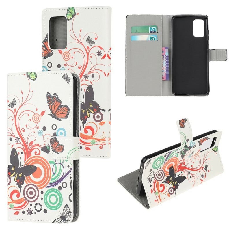 Capa De Couro Para Samsung Galaxy S20 FE Borboletas E Flores